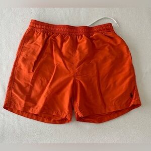Polo Ralph Lauren Swim Trunks Men’s Large Orange Nylon Mesh Lined Pockets Logo